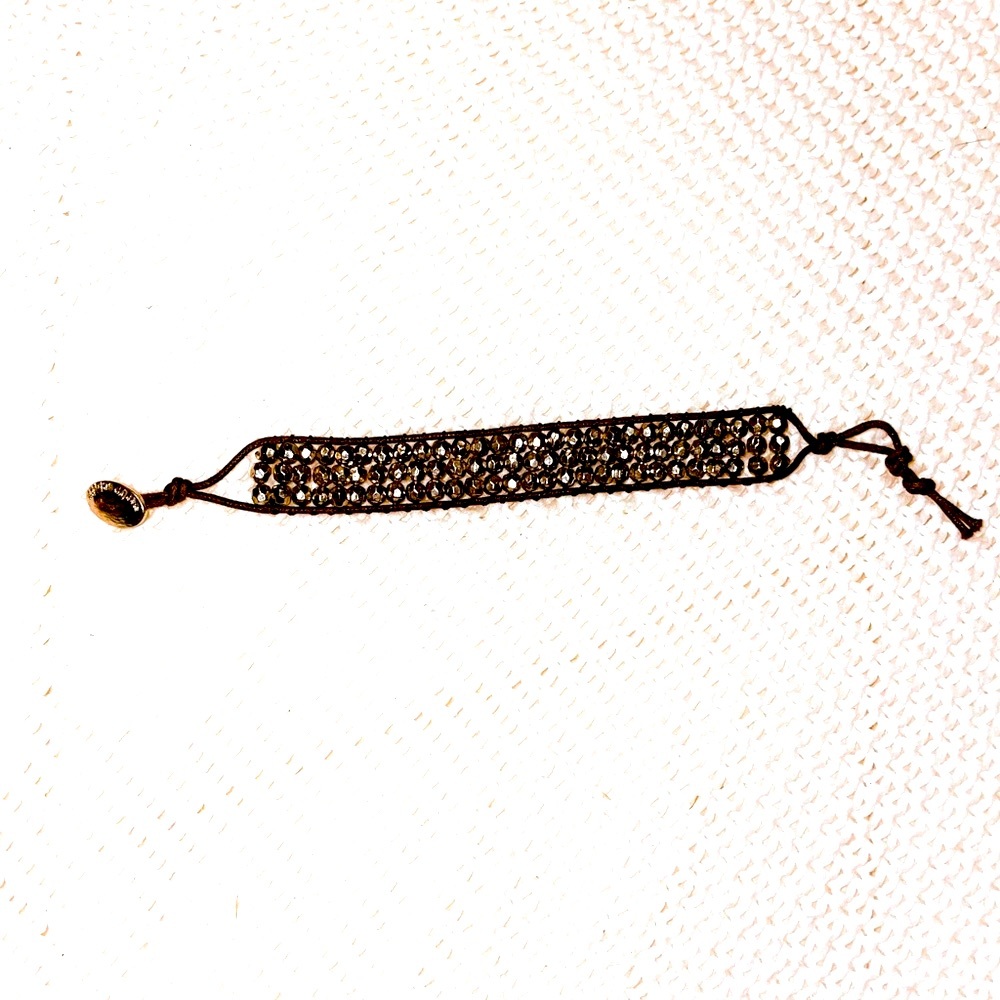 Leather and silver bead bracelet